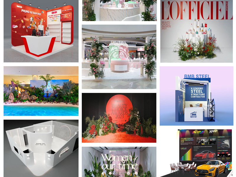 hình anht thiết kế gian hàng triển lãm cành cọ vàng